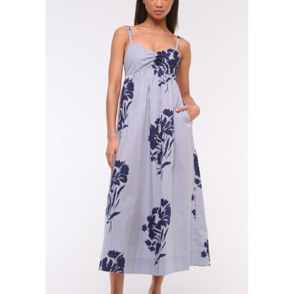 NWT Abercrombie & Fitch Sweetheart Babydoll Maxi Dress Blue Floral Striped M Med - Picture 11 of 12